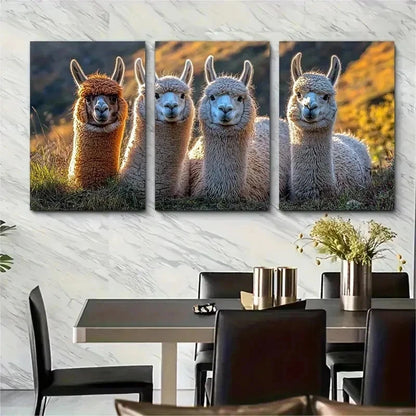 3pcs Fluffy Llamas Alpacas Nature Perfect Wall Art Set Canvas Framed 50x70cm - High Quality Print 100% Australian Made Wall Canvas Ready to Hang - Bella Home Decor