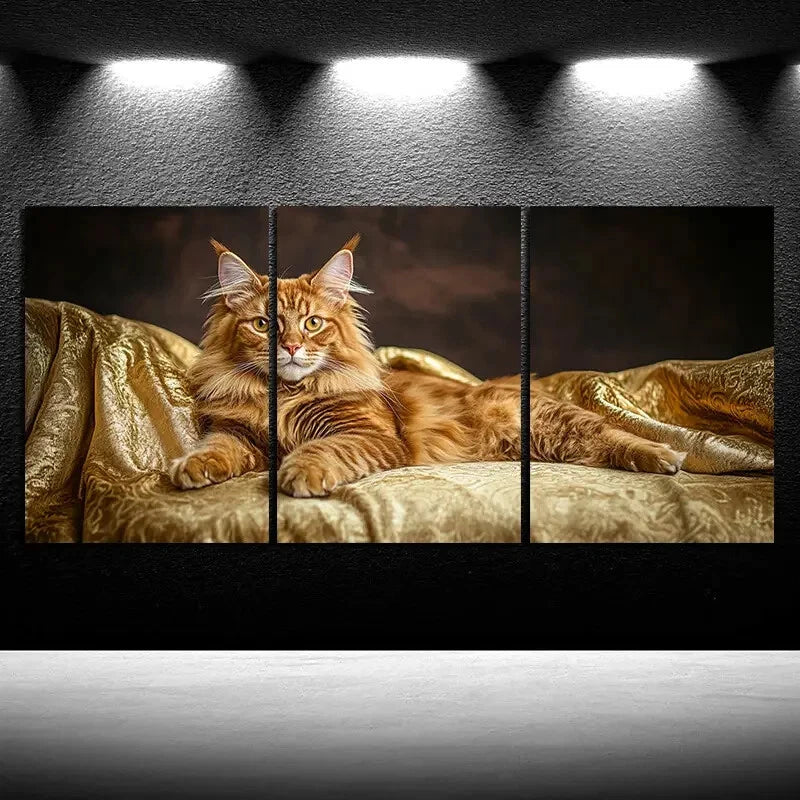 3pcs The Cutest Cat on the Golden Sofa Metal Print Ready to Hang Art - Bella Home Decor