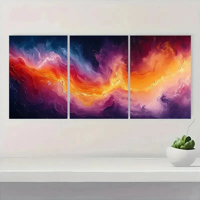 3pcs  Colorful Swirls in Blue, Orange, Pink & P   Wall Art Set Canvas Framed 40x60cm - High Quality Print 100% Australian Made Wall Canvas Ready to Hang - Bella Home Decor