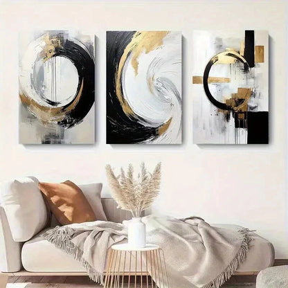 3pcs Abstract Geometric Circle Golden Perfect Wall Art Set Canvas Framed 50x70cm - High Quality Print 100% Australian Made Wall Canvas Ready to Hang - Bella Home Decor