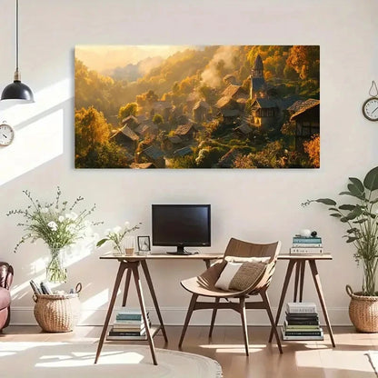 Countryside Trees Village Wall Art Canvas Office Home Room Framed 120x60cm - Bella Home Decor