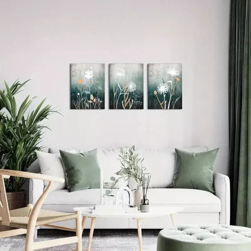 3pcs Vintage Aesthetic Green and Grey Plant Wall Art Canvas Unframed - High Quality Print 100% Australian Made Wall Canvas