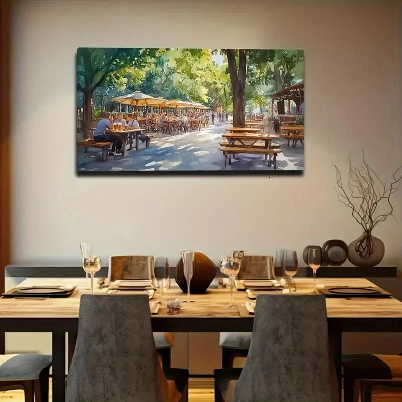 Charming Street Scene Vibrant Wall Art Canvas Office Home Room Framed 120x60cm