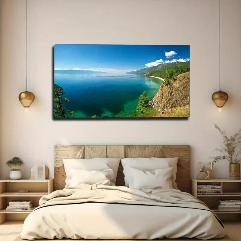 Blue Sea Clear Sky Wall Art Canvas Office Home Room Framed 120x60cm