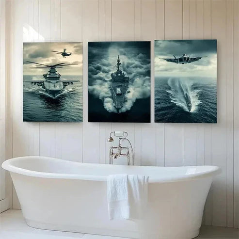 3pcs Military Navy Fleet Military Décor Wall Art Canvas Unframed - High Quality Print 100% Australian Made Wall Canvas