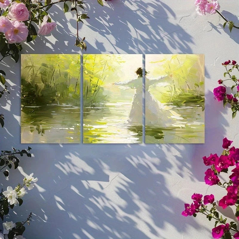 3pcs Dancer Danced Lightly in The Bamboo Forest Metal Print Ready to Hang Art - Bella Home Decor
