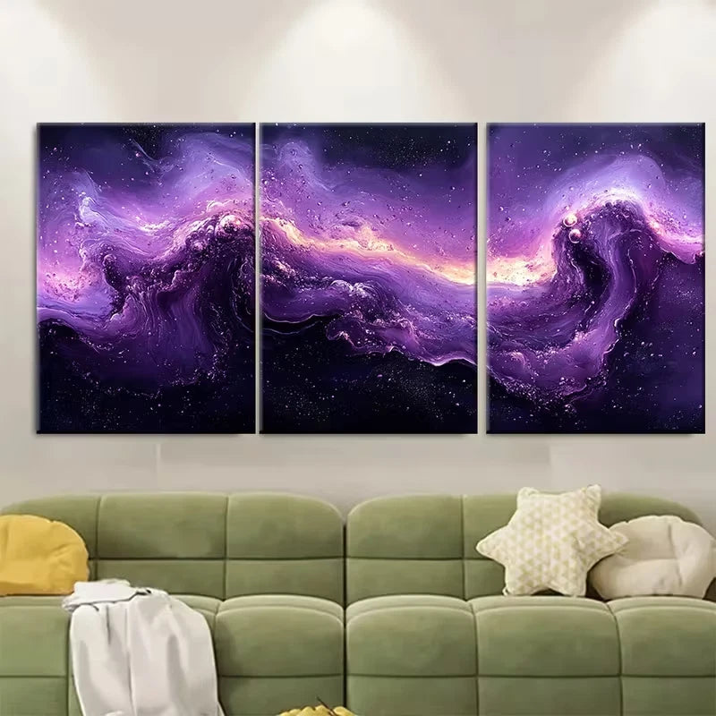 3pcs Abstract Pieces Purple And Black Metal Print Ready to Hang Art - Bella Home Decor