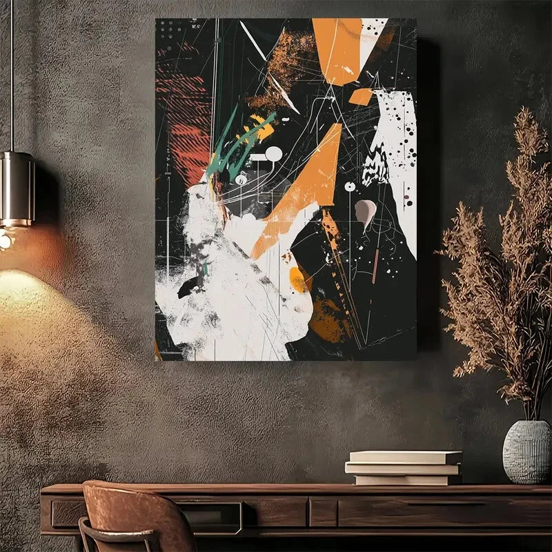 Beautiful Geometric Shapes In Black White Painting 40x60cm Metal Print Ready to Hang - Bella Home Decor
