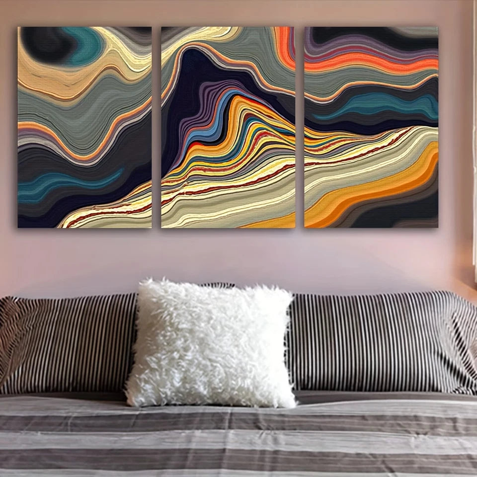 3pcs Color Abstract Design Wall Art Set Canvas Framed 50x70cm - High Quality Print 100% Australian Made Wall Canvas Ready to Hang - Bella Home Decor