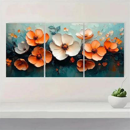 3pcs Abstract Texture Orange Floral JN Wall Art Set Canvas Unframed - High Quality Print 100% Australian Made Wall Canvas