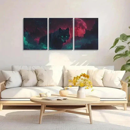 3pcs Majestic Wolf with Glowing Green Eyes Art Set Canvas Unframed - High Quality Print 100% Australian Made Wall Canvas