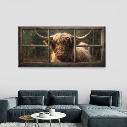 Highland Cow Scottish Cow Wall Art Canvas Office Home Room Framed 120x60cm