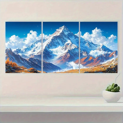 3pcs Vibrant Snow Capped Peaks & Blue Sky Metal Print Ready to Hang Art - Bella Home Decor