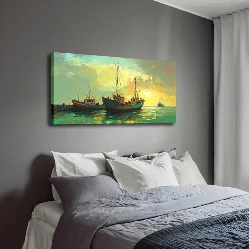 Vibrant Blue & Green Hues Wall Art Canvas Office Home Room Framed 120x60cm - Bella Home Decor