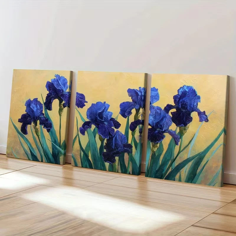 3pcs Vibrant Colors Blue Iris Flower Abstract  Wall Art Set Canvas Framed 40x60cm - High Quality Print 100% Australian Made Wall Canvas Ready to Hang