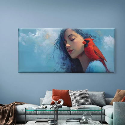 Red Bird & Branch Animal Unframed Canvas Painting for Living