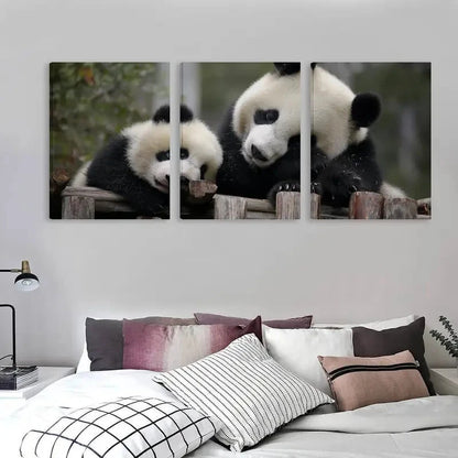 3pcs A Mother Panda and Her Cub Play   Wall Art Set Canvas Framed 60x90cm - High Quality Print 100% Australian Made Wall Canvas Ready to Hang - Bella Home Decor