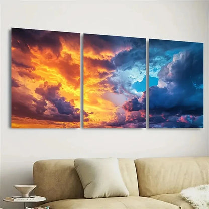 3pcs Vivid Cloudscape with Warm Orange Wall Art Set Canvas Framed 40x60cm - High Quality Print 100% Australian Made Wall Canvas Ready to Hang - Bella Home Decor