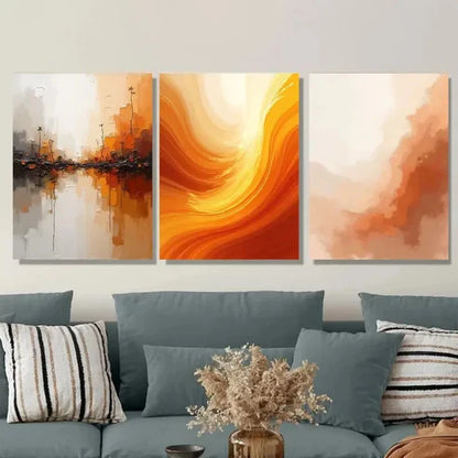 3pcs Modern Abstract Vibrant Orange Stylish Wall Art Set Canvas Unframed - High Quality Print 100% Australian Made Wall Canvas