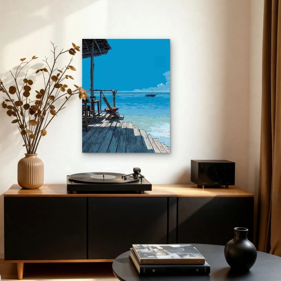 Manga-Style Zanzibar Seascape 60x90cm Metal Print Ready to Hang