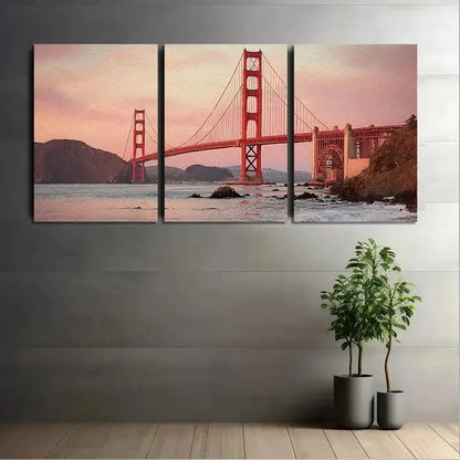 3pcs Golden Gate Bridge Showing Fog  Wall Art Set Canvas Framed 60x90cm - High Quality Print 100% Australian Made Wall Canvas Ready to Hang