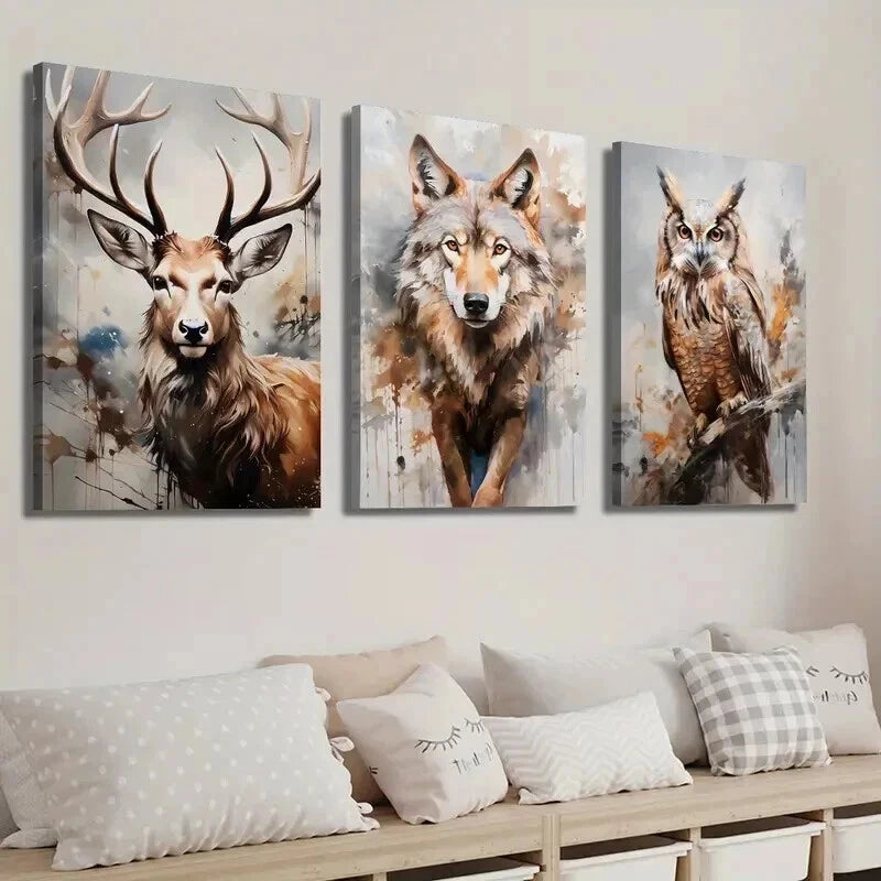 3pcs Wild Nature Animal Portraits Décor Perfect Wall Art Set Canvas Framed 60x90cm - High Quality Print 100% Australian Made Wall Canvas Ready to Hang - Bella Home Decor