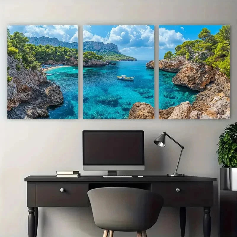 3pcs Mallorca Coastal Scenery Mountain Prefect  Wall Art Set Canvas Framed 40x60cm - High Quality Print 100% Australian Made Wall Canvas Ready to Hang