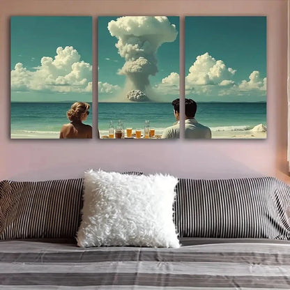 3pcs People Sitting By The Sea Wall Art Set Canvas Framed 50x70cm - High Quality Print 100% Australian Made Wall Canvas Ready to Hang