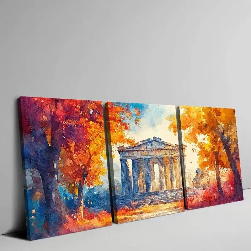 3pcs Ancient Greek Architecture Décor Perfect Wall Art Set Canvas Framed 50x70cm - High Quality Print 100% Australian Made Wall Canvas Ready to Hang - Bella Home Decor