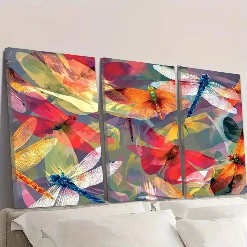 3pcs Butterflies And Dragonflies Abstract Wall Art Set Canvas Framed 50x70cm - High Quality Print 100% Australian Made Wall Canvas Ready to Hang - Bella Home Decor