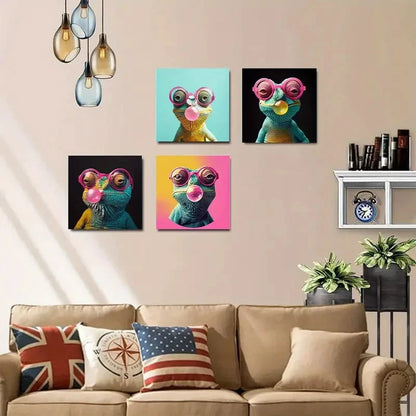 4pcs  Modern Animal Poster With Bubble Gum,Wall Art Canvas Framed