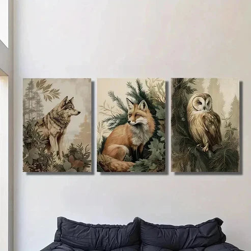 3pcs Wolf Fox Owl Natural Aesthetic Decoration  Wall Art Set Canvas Unframed - High Quality Print 100% Australian Made Wall Canvas