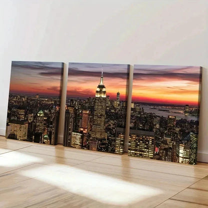 3pcs New York Empire State Building Wall Art Set Canvas Framed 60x90cm - High Quality Print 100% Australian Made Wall Canvas Ready to Hang