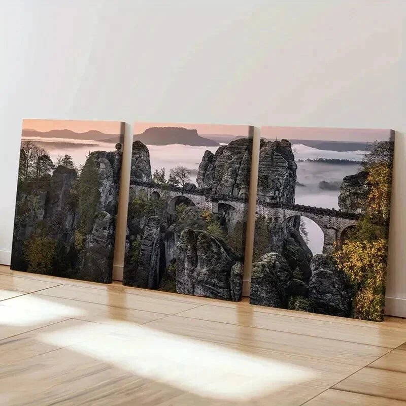 3pcs Boulder Mountain Peak Modern  Wall Art Set Canvas Framed 50x70cm - High Quality Print 100% Australian Made Wall Canvas Ready to Hang - Bella Home Decor
