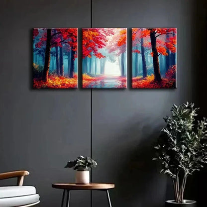 3pcs Autumn Forest Red Nature Beauty Perfect Wall Art Set Canvas Framed 60x90cm - High Quality Print 100% Australian Made Wall Canvas Ready to Hang