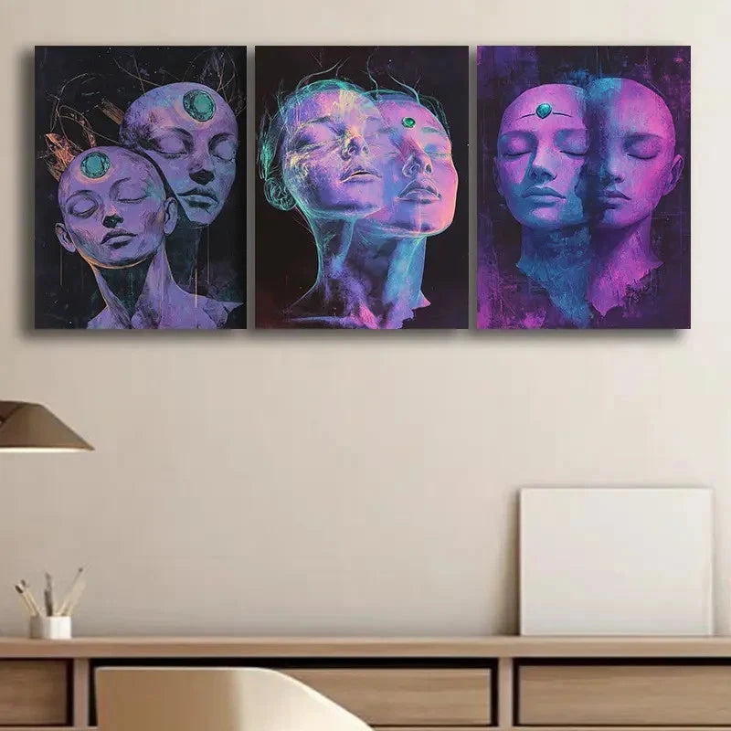 3pcs Abstract Imaginary Head Design Wall Art Set Canvas Framed 60x90cm - High Quality Print 100% Australian Made Wall Canvas Ready to Hang - Bella Home Decor