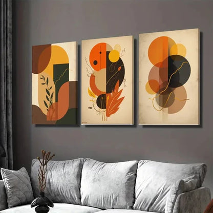 3pcs Retro Abstract Geometric & Floral Designs Wall Art Set Canvas Unframed - High Quality Print 100% Australian Made Wall Canvas