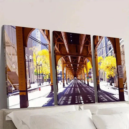 3pcs Chicago Logan Square Route Track Wall Art Canvas Unframed - High Quality Print 100% Australian Made Wall Canvas - Bella Home Decor