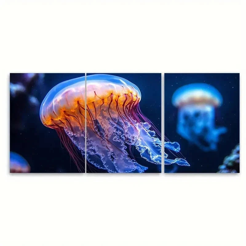 3pcs Sea Nettle Jellyfish Underwater VI  Wall Art Set Canvas Framed 60x90cm - High Quality Print 100% Australian Made Wall Canvas Ready to Hang