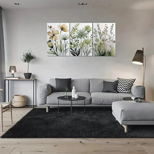 3pcs Abstract Floral Painting Botanical Wall Art Set Canvas Framed 60x90cm - High Quality Print 100% Australian Made Wall Canvas Ready to Hang