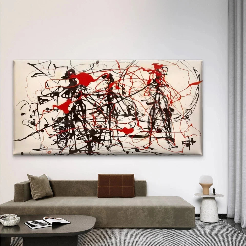 Abstract Red & Black Drip Paint Wall Art Canvas Office Home Room Framed 120x60cm