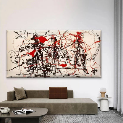 Abstract Red & Black Drip Paint Wall Art Canvas Office Home Room Framed 120x60cm