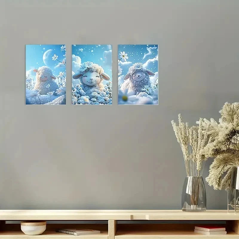 3pcs Winter  Beautiful Sheep Wall Art Canvas Wall Art Set Canvas Framed 50x70cm - High Quality Print 100% Australian Made Wall Canvas Ready to Hang - Bella Home Decor