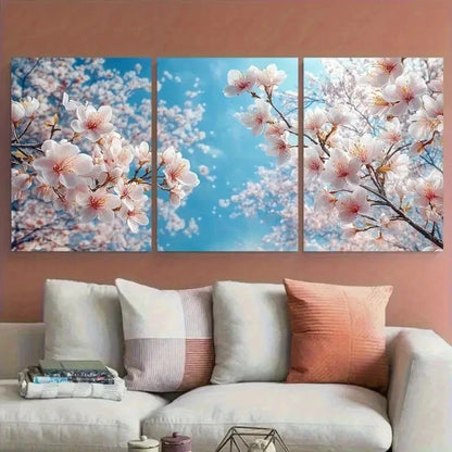3pcs Blooming Blossom Tree Blue Sky Perfect Wall Art Set Canvas Framed 50x70cm - High Quality Print 100% Australian Made Wall Canvas Ready to Hang - Bella Home Decor