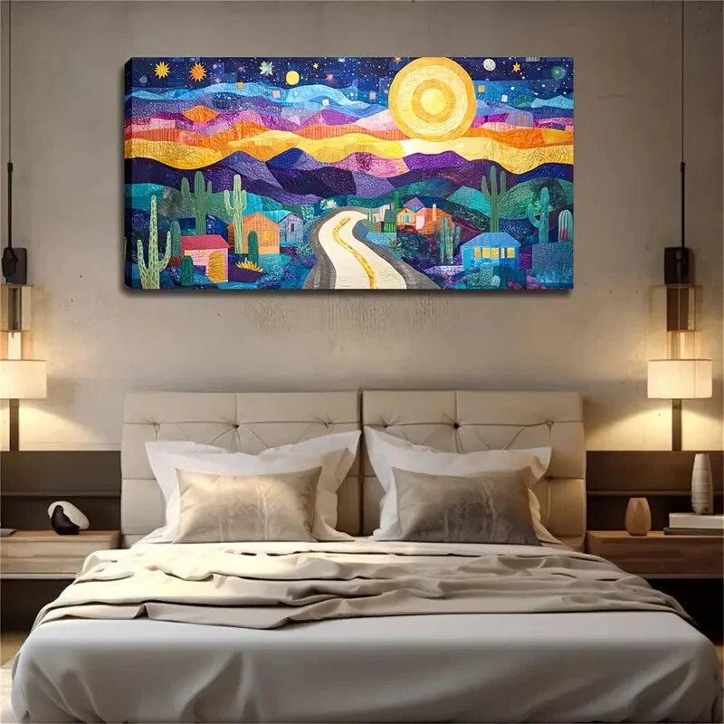 A Fantasy Desert Town Scene Wall Art Canvas Office Home Room Framed 120x60cm - Bella Home Decor