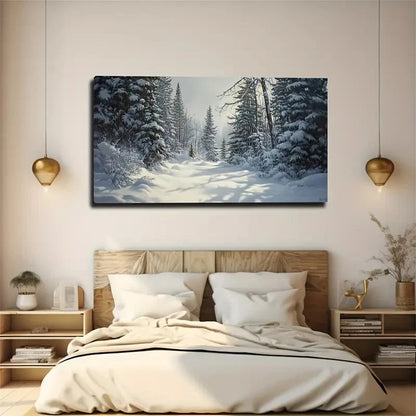 Snowy Forest Winter Landscape Wall Art Canvas Office Home Room Framed 120x60cm