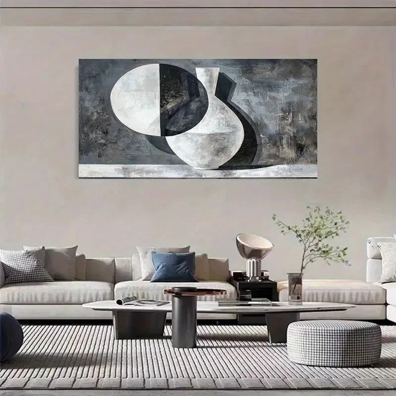 Abstract Black White Geometric Wall Art Canvas Office Home Room Framed 120x60cm