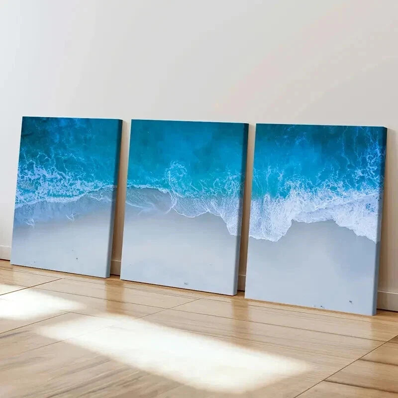 3pcs Island Scenery Waves & Beach Wall Art Set Canvas Framed 60x90cm - High Quality Print 100% Australian Made Wall Canvas Ready to Hang - Bella Home Decor