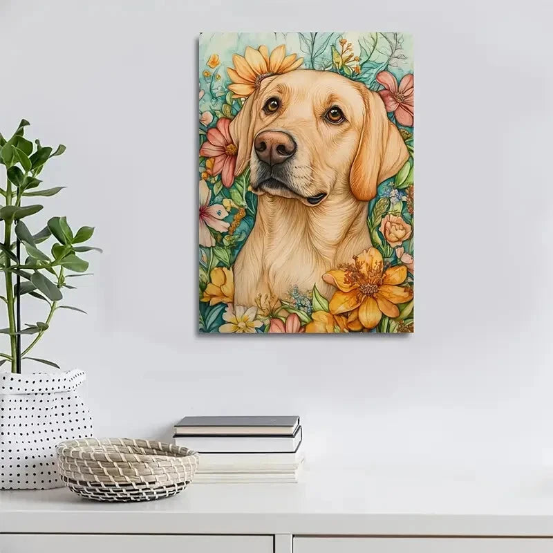 Adorable Labrador Retriever with Vibrant Painting 40x60cm Metal Print Ready to Hang - Bella Home Decor