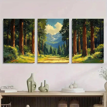 3pcs Sequoia Trees Park Redwood Wall Art Canvas Unframed - High Quality Print 100% Australian Made Wall Canvas